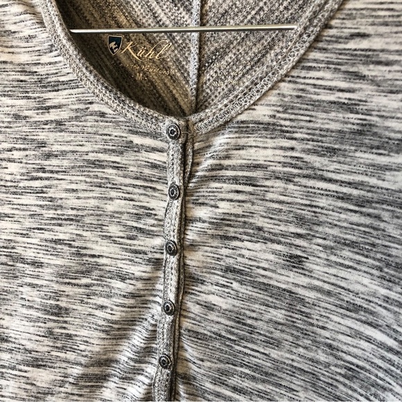 Kuhl Henley Top Pullover Women M Svenna #8339 KUHL Gray White Spacedye Stripe - Picture 2 of 10